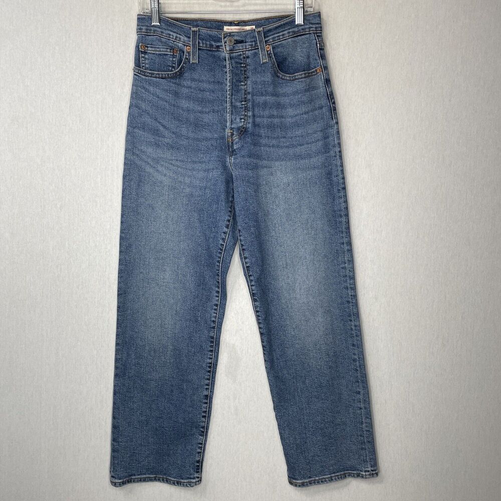 Levi's Womens Blue Denim Jeans Size 28 Buttonfly Ribcage Straight Ankle Stretch